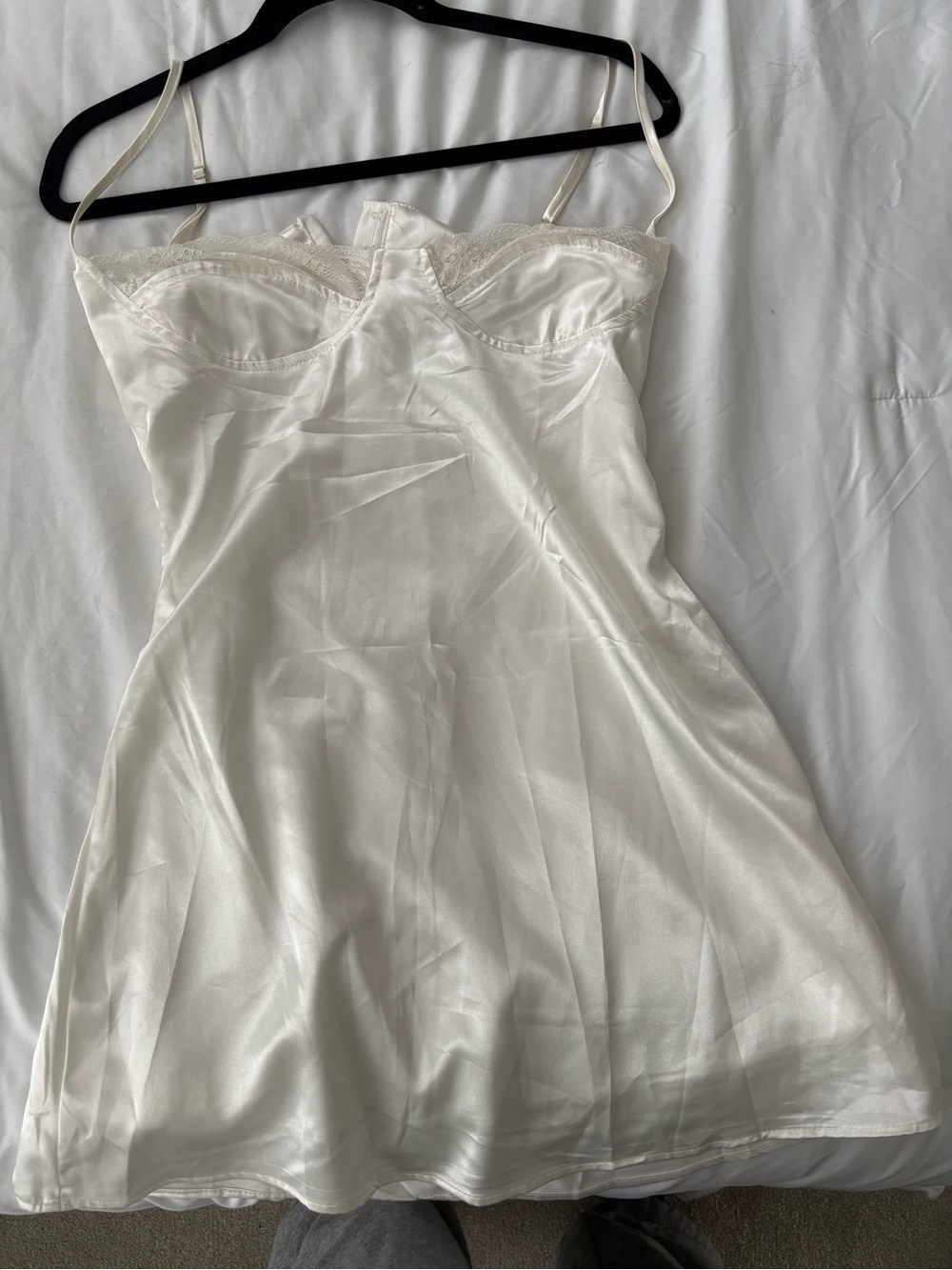 SHEIN White Satin Lace-Trim Slip Dress
